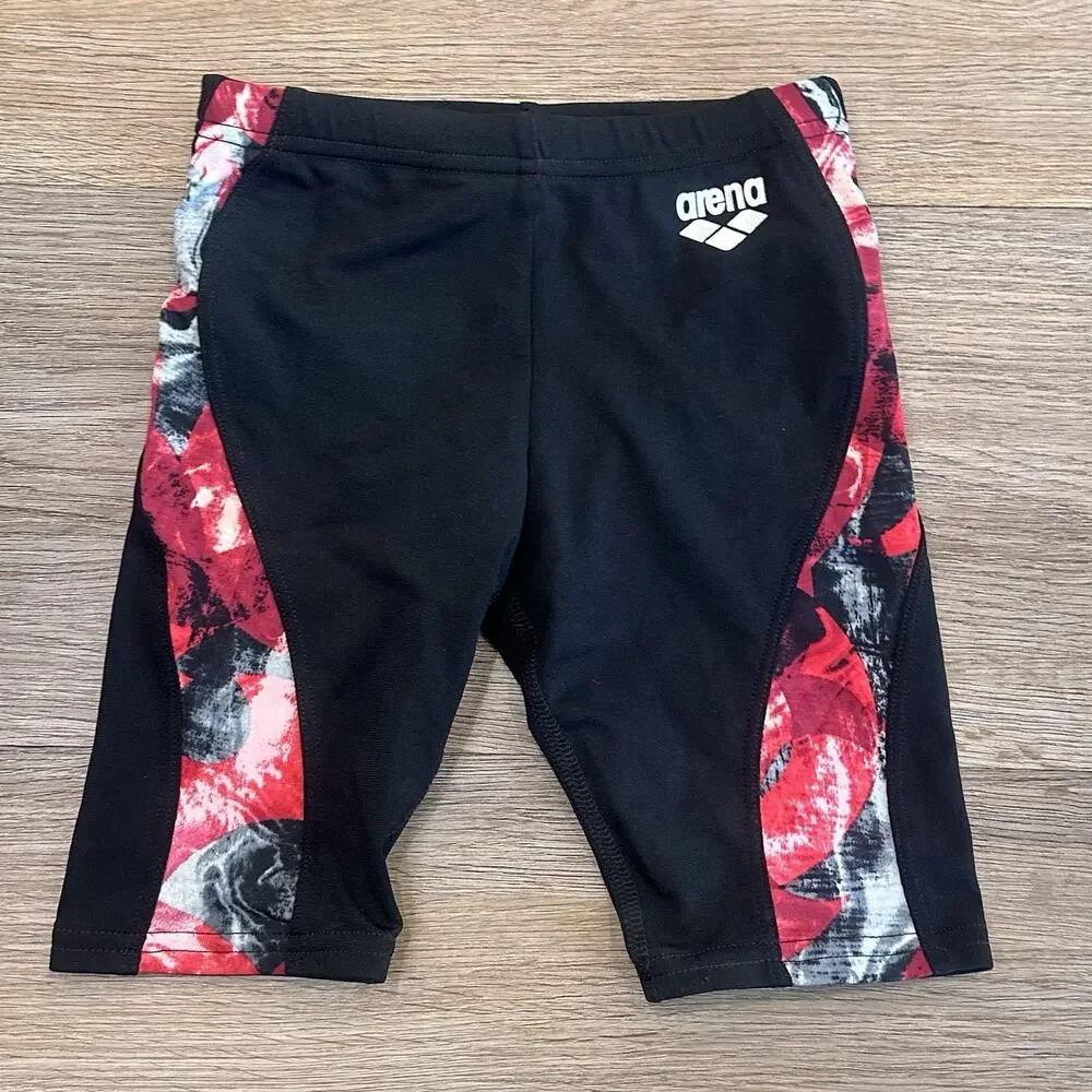 Arena NWT Boys Stormy Swim Jammer Youth 22 Black Red Training Swimsuit Shorts